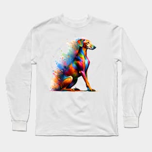 Abstract Colorful Splashed Paint Pharaoh Hound Portrait Long Sleeve T-Shirt